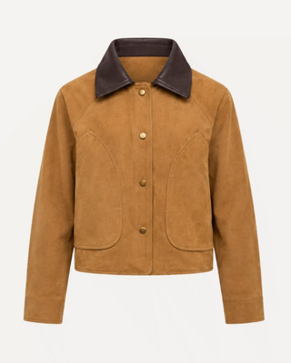 shearling collar suede jacket - camel - M