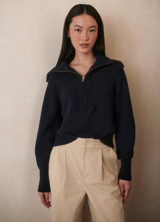 Maura Half Zip Rib Knit