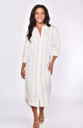 Cream/White  Hearts  Girlfriend Midi Dress
