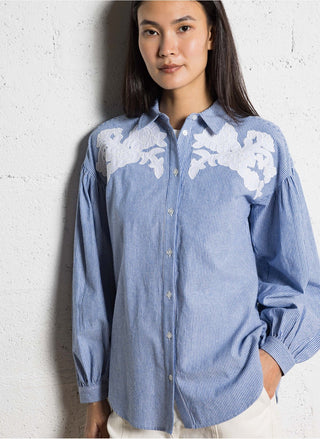 Chemise Rayee Broderie Fleurs