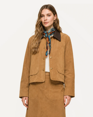 shearling collar suede jacket - camel - M