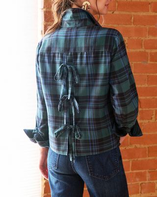 Eugenie shirt-brushed teal plaid