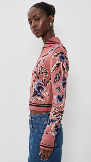 Floral Beauty Tapestry Blush Pink Knit Cardigan