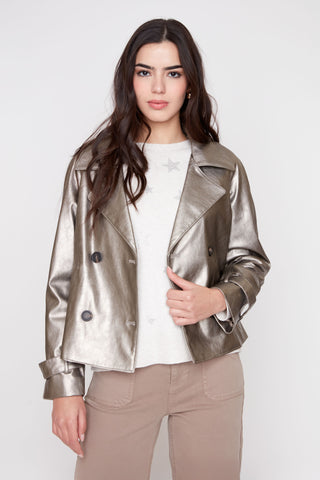 Double Breasted Faux Leather Jacket