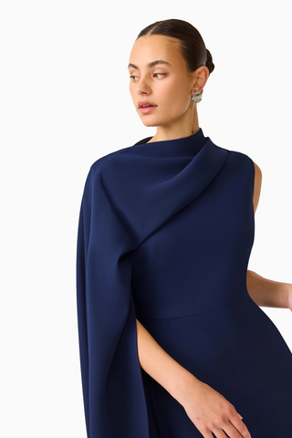 Leonara Asymmetric Cape Dress in Deepnavy – Monkee's of Biltmore