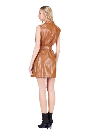 Vegan Leather Sleeveless Dress Camel