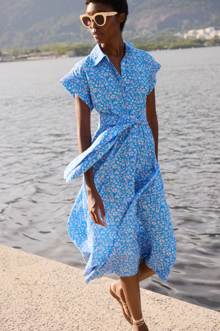 Belted Shirt Dress DitsyBlue
