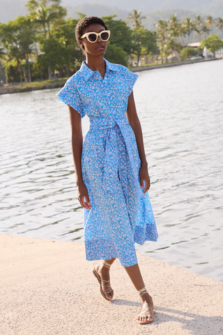Belted Shirt Dress DitsyBlue