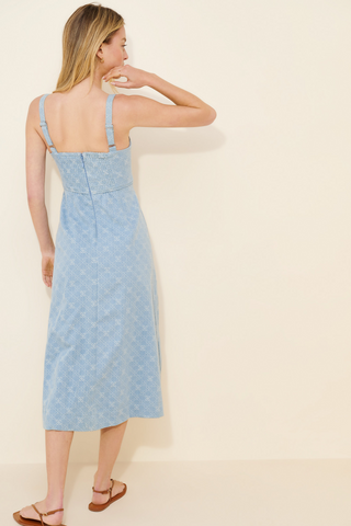 Light Blue Sleeveless Corset Detail Denim Midi Dress