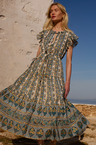 Cinched Flirty Midi Taj Blue
