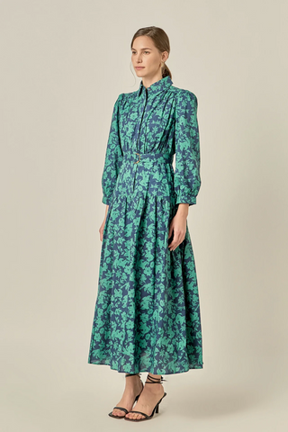 Fall printed Midi Dress Navy/Green