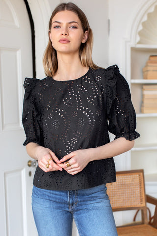 Pearl Blouse Black Eyelet