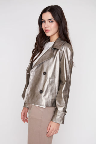 Double Breasted Faux Leather Jacket