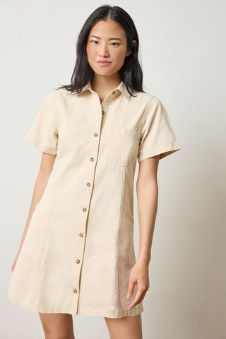 Twill Paneled Shirt Dress Eggshell
