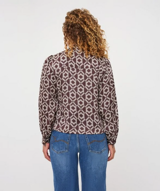 long/slv bow blouse-cacao print