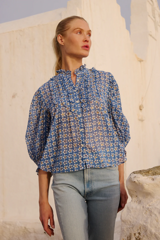 Ruffle Front Button Blouse