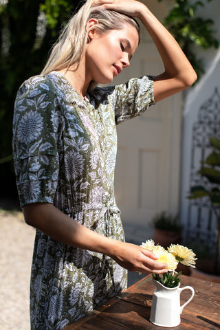 Lucy 4 Short Sleeve Dress- Arles Gothic Olive