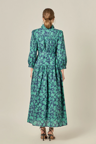 Fall printed Midi Dress Navy/Green