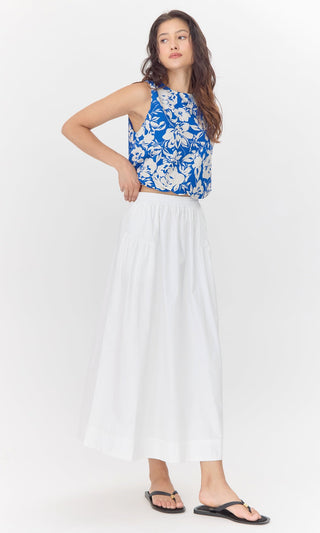 Ana Poplin Midi Skirt White