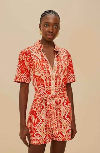 Tropical Tapestry Red Romper