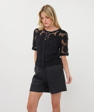 Cardigan Crochet S/Slve - Black