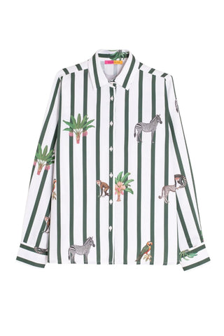 Green striped jungle animals shirt