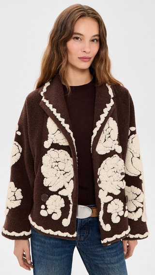 Flowers Brown Coat - S