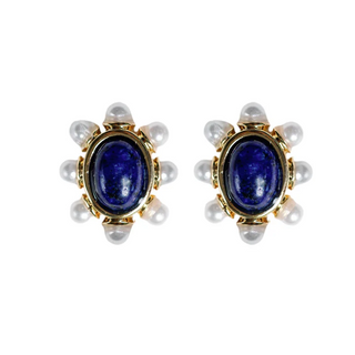 blue lapis and pearl oval stud