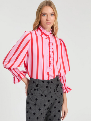 Rose Red Stripe Ruffle Collar