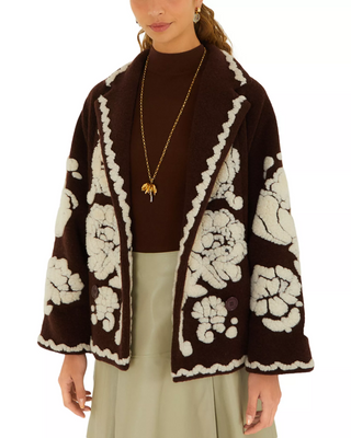 Flowers Brown Coat - S
