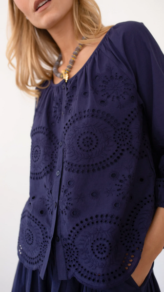 Sophie Top Navy Demi Eyelet