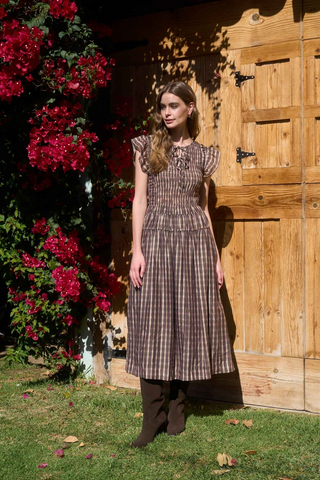 Flutter sleeve smocked midi dress