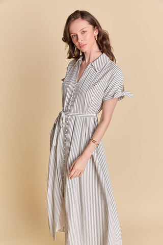 Stripe Midi Shirt Dress White/Black