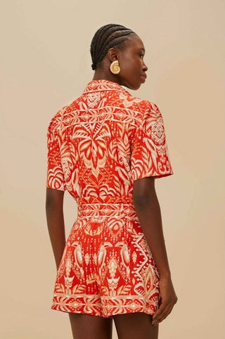 Tropical Tapestry Red Romper