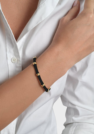 Bamboo Enameled Hinged Bangle Black