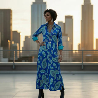Nico Bandana Blue Three Quarter Sleeve Maxi
