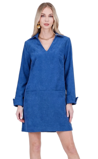 Split Neck Collar Dress Royal