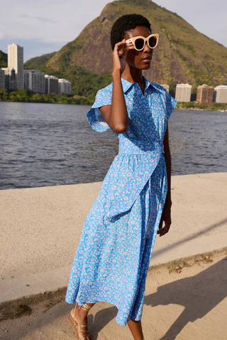 Belted Shirt Dress DitsyBlue