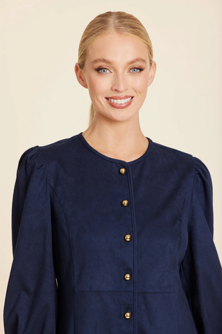 Faux Suede Navy gold Button Dress