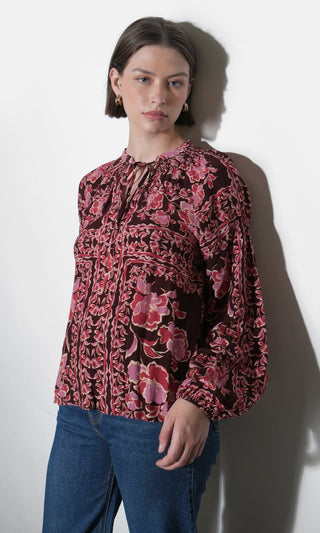 Hendrix Balloon Slv Blouse Maroon