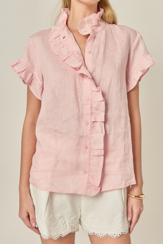 Linen Ruffle Shirt Ballet Pink