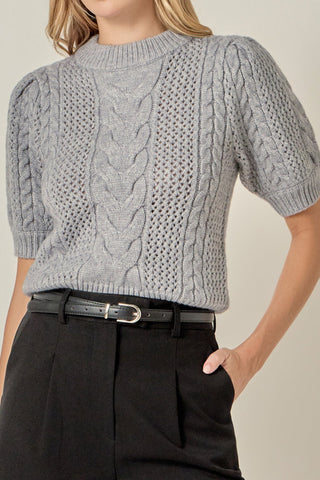 Puff sleeve cable sweater top