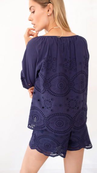 Sophie Top Navy Demi Eyelet