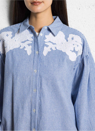 Chemise Rayee Broderie Fleurs