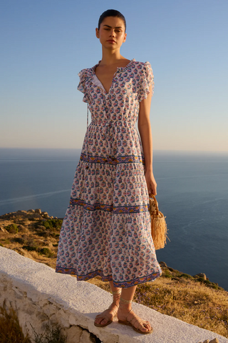 Cinched Flirty Midi  Crocus Blue