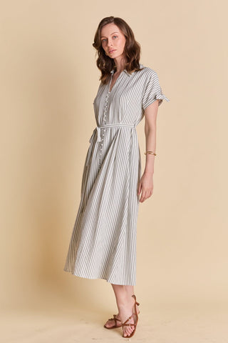Stripe Midi Shirt Dress White/Black
