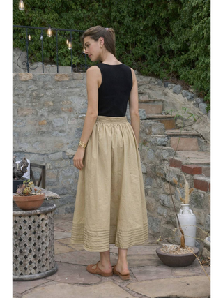 Sleeveless Belt Waist Detail Pleated Midi Skirt Dress - Black Taupe