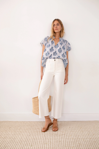 Cecelia Top - Indigo Striped Hollyhock