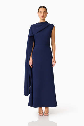 Leonara Asymmetric Cape Dress in Deepnavy