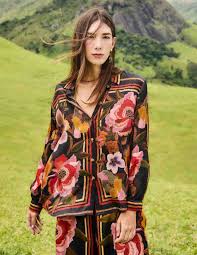 Chenille Flowers Black Shirt